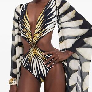 Stylish Black and Yellow Swimsuit with Cover-Up
